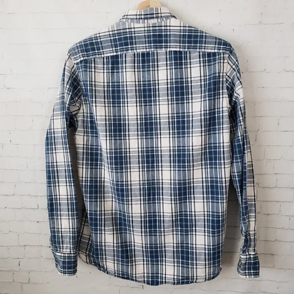 J. Crew Mens Casual Button Front Shirt Size S Blue Plaid Midweight 100% Cotton